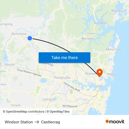 Windsor Station to Castlecrag map