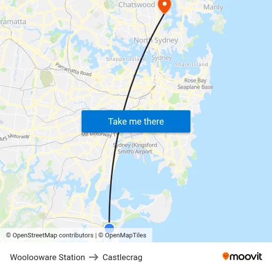 Woolooware Station to Castlecrag map