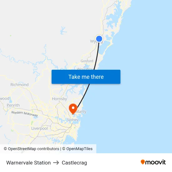 Warnervale Station to Castlecrag map