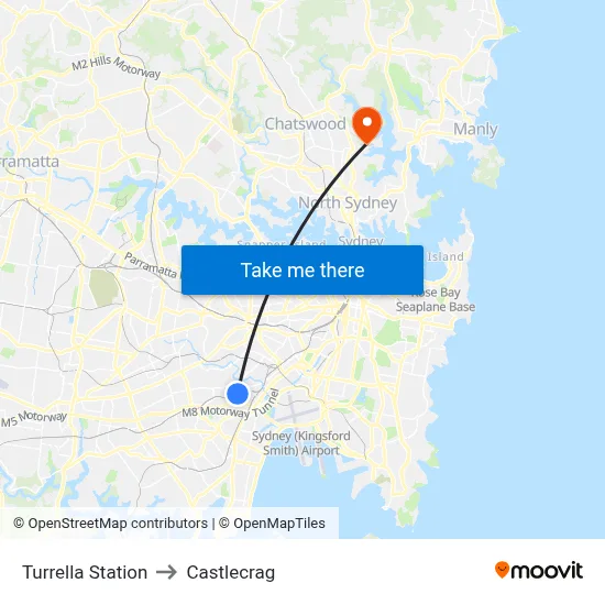 Turrella Station to Castlecrag map