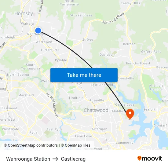 Wahroonga Station to Castlecrag map