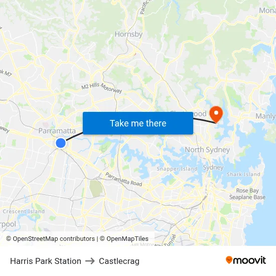 Harris Park Station to Castlecrag map