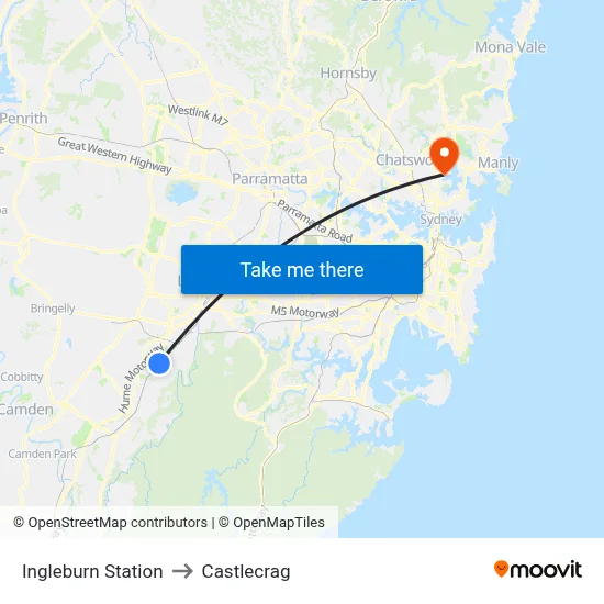 Ingleburn Station to Castlecrag map