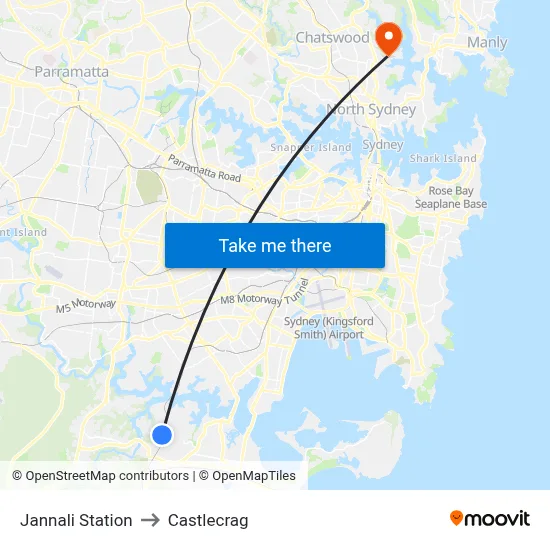 Jannali Station to Castlecrag map