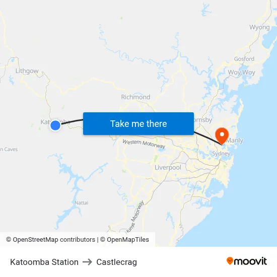 Katoomba Station to Castlecrag map