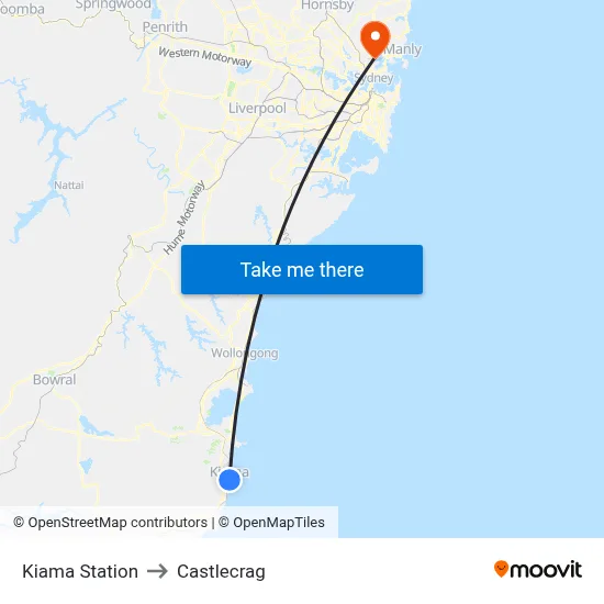 Kiama Station to Castlecrag map