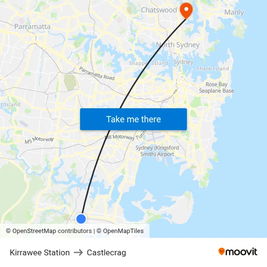 Kirrawee Station to Castlecrag map