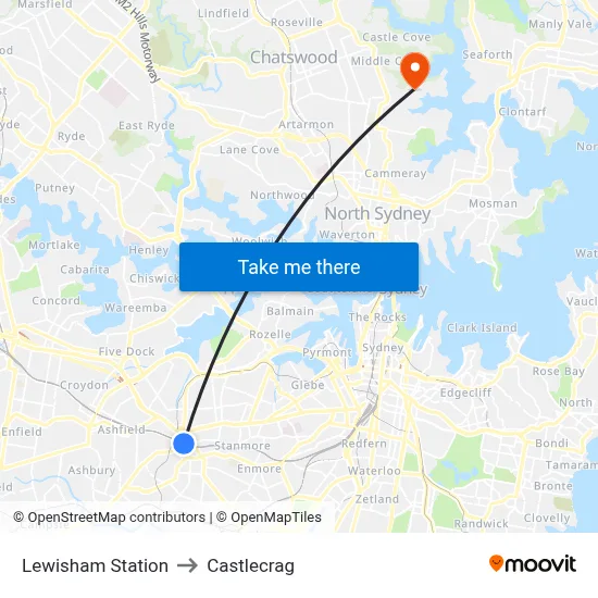 Lewisham Station to Castlecrag map