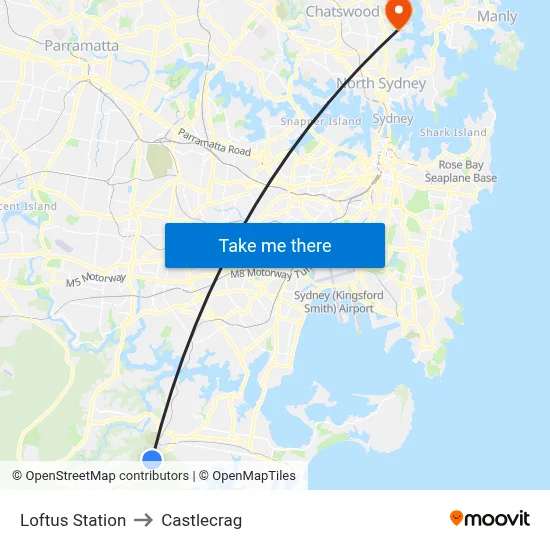 Loftus Station to Castlecrag map