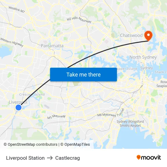 Liverpool Station to Castlecrag map