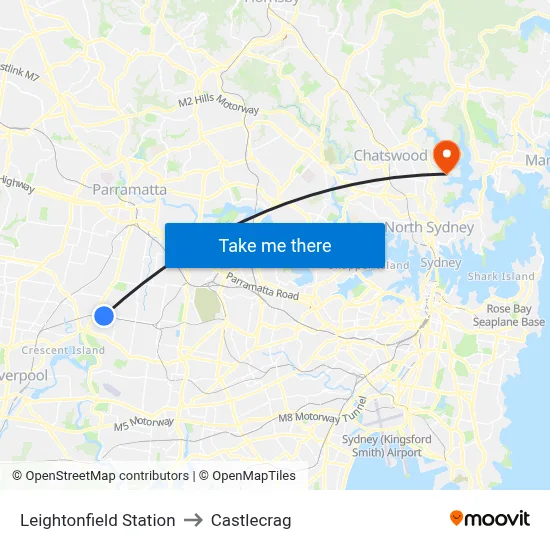 Leightonfield Station to Castlecrag map