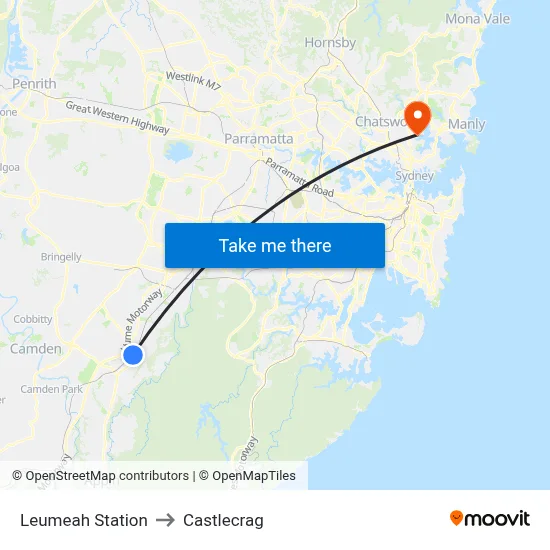 Leumeah Station to Castlecrag map