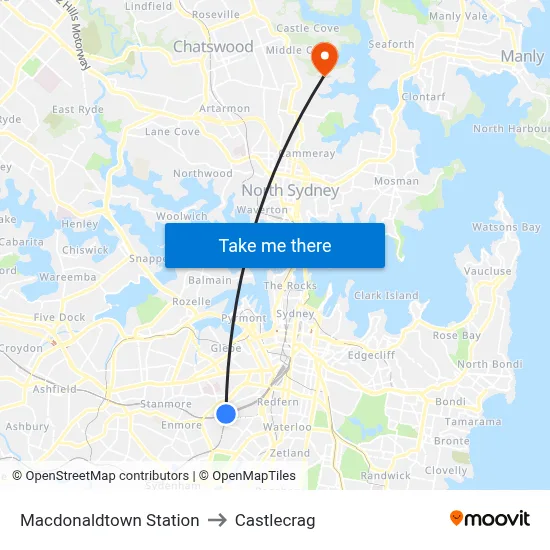 Macdonaldtown Station to Castlecrag map