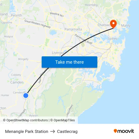 Menangle Park Station to Castlecrag map