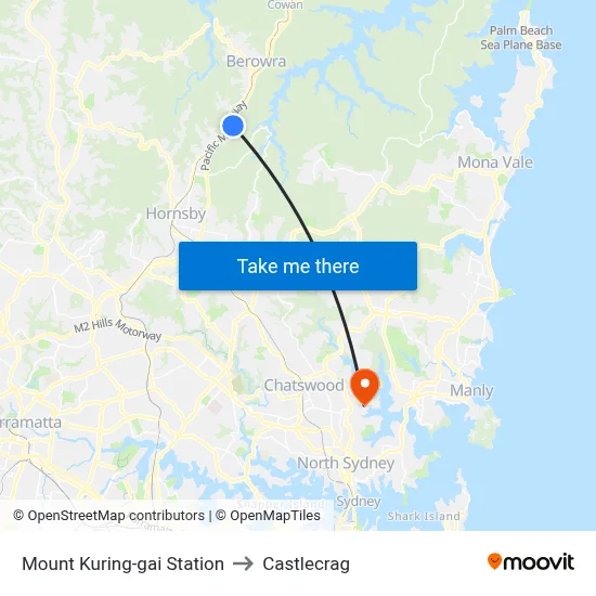 Mount Kuring-gai Station to Castlecrag map