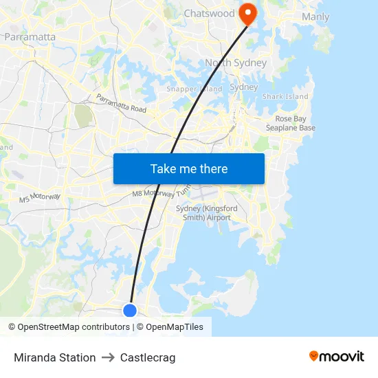Miranda Station to Castlecrag map