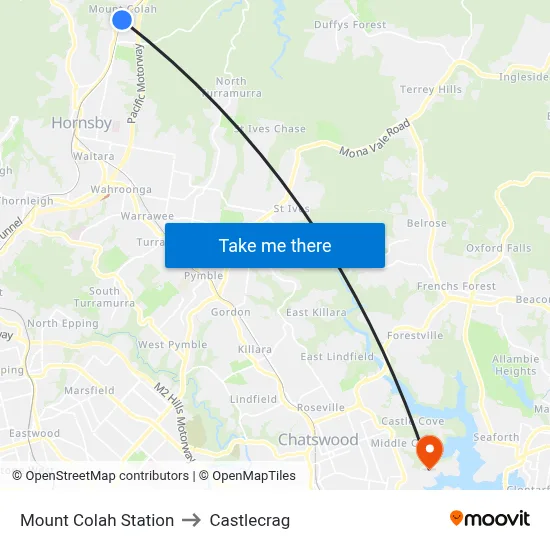 Mount Colah Station to Castlecrag map