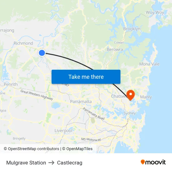 Mulgrave Station to Castlecrag map