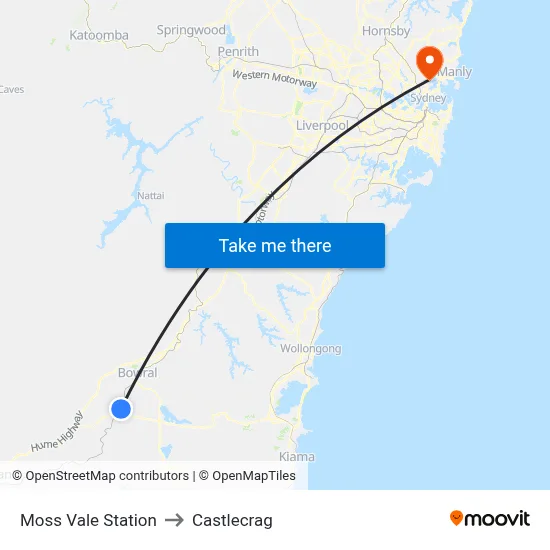 Moss Vale Station to Castlecrag map