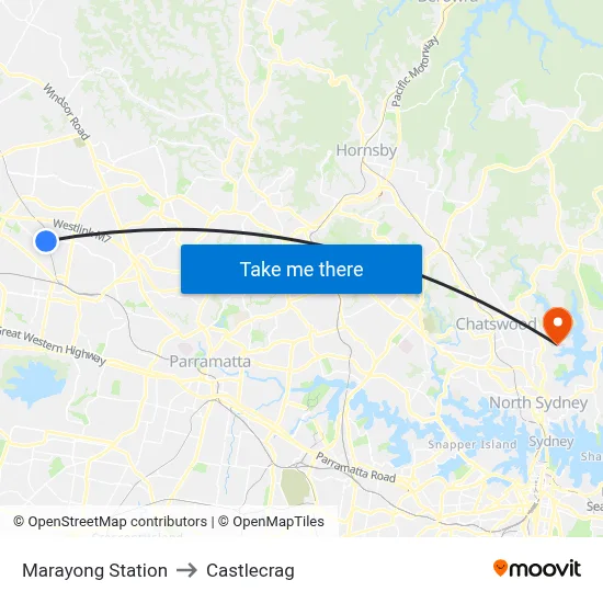 Marayong Station to Castlecrag map