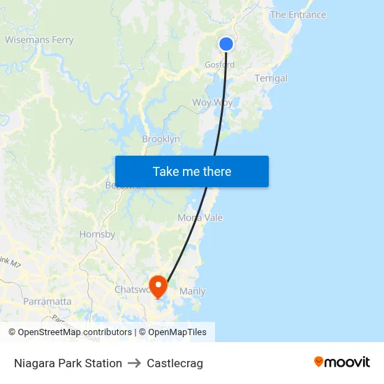 Niagara Park Station to Castlecrag map