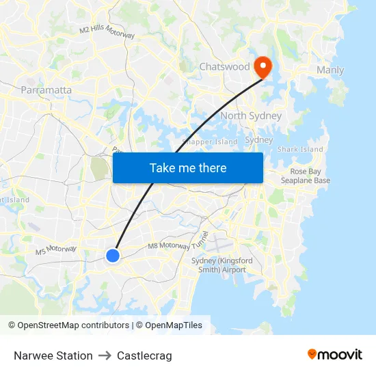 Narwee Station to Castlecrag map