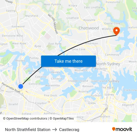 North Strathfield Station to Castlecrag map
