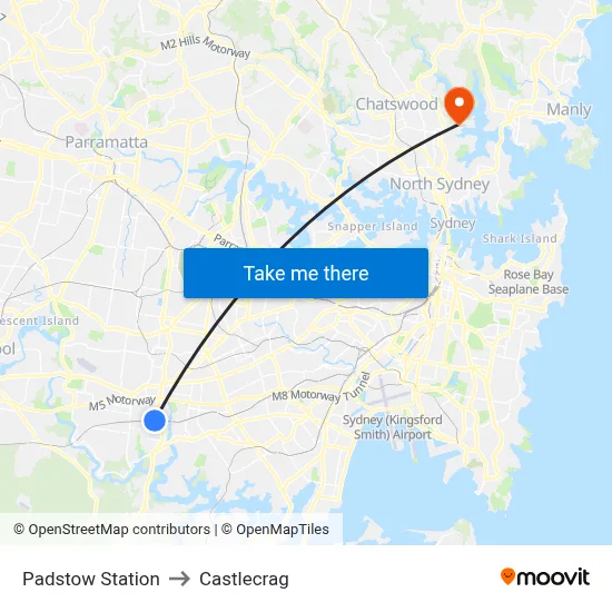 Padstow Station to Castlecrag map