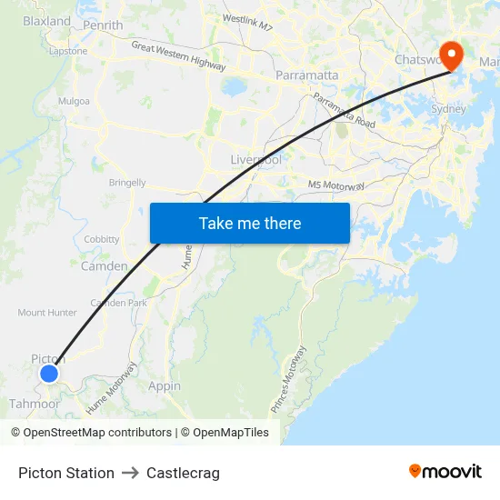 Picton Station to Castlecrag map