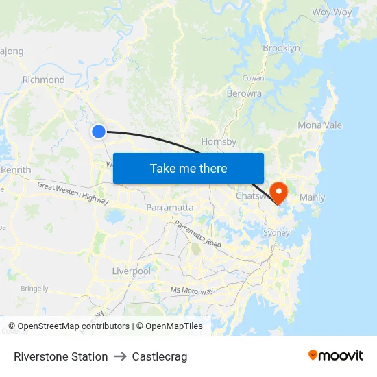 Riverstone Station to Castlecrag map