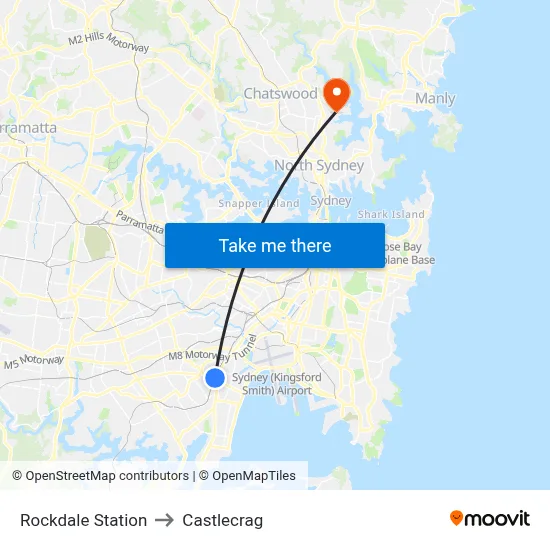 Rockdale Station to Castlecrag map