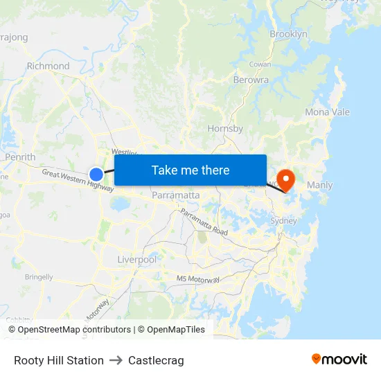 Rooty Hill Station to Castlecrag map