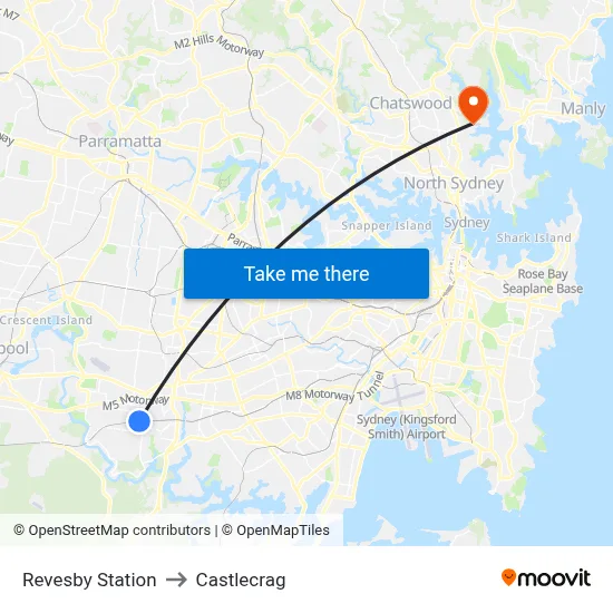 Revesby Station to Castlecrag map