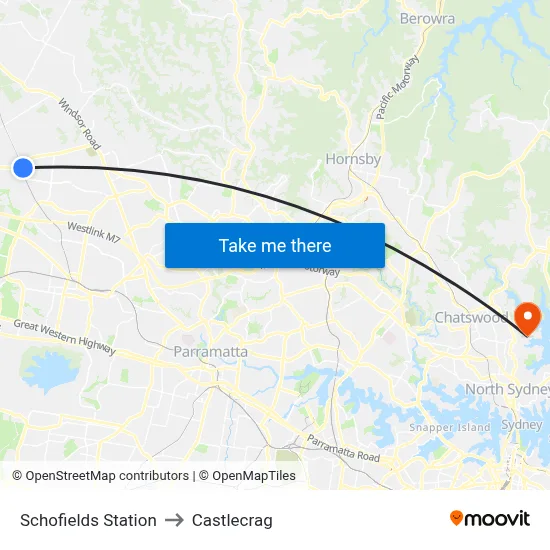Schofields Station to Castlecrag map