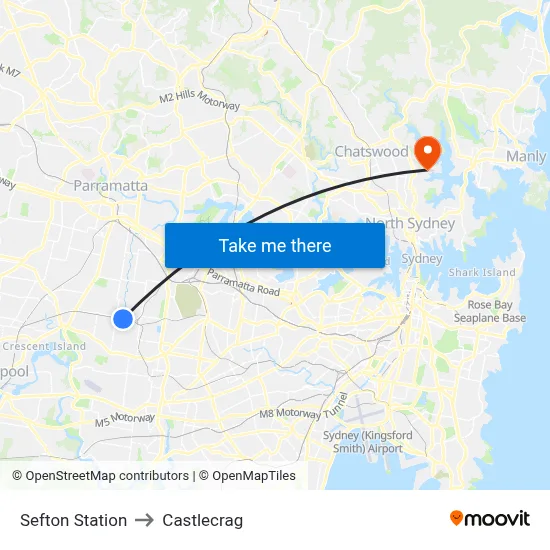 Sefton Station to Castlecrag map