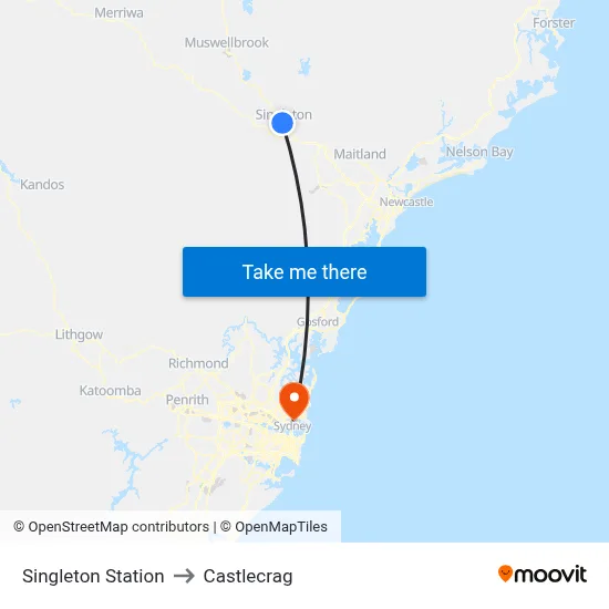 Singleton Station to Castlecrag map