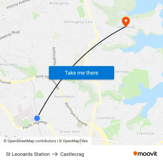 St Leonards Station to Castlecrag map