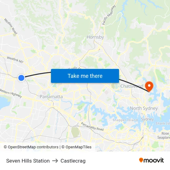 Seven Hills Station to Castlecrag map