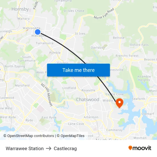 Warrawee Station to Castlecrag map