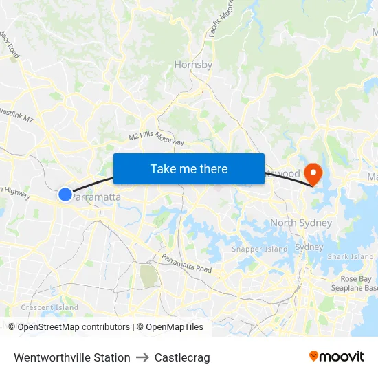 Wentworthville Station to Castlecrag map
