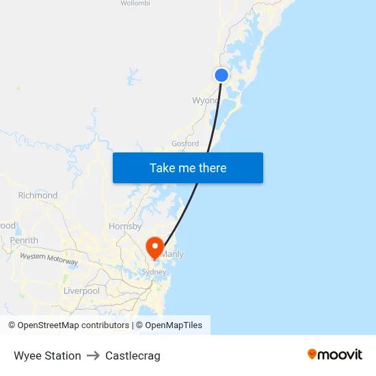 Wyee Station to Castlecrag map