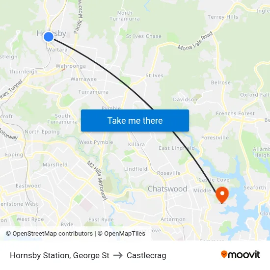 Hornsby Station, George St to Castlecrag map