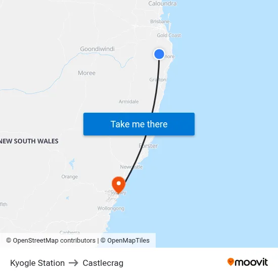 Kyogle Station to Castlecrag map