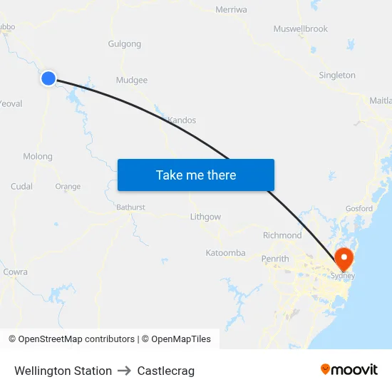 Wellington Station to Castlecrag map