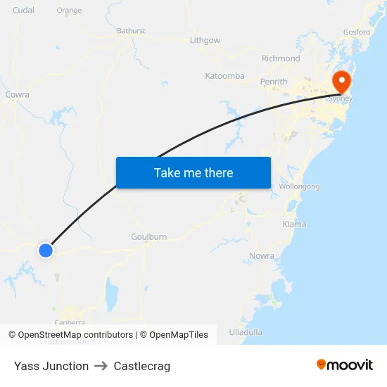 Yass Junction to Castlecrag map