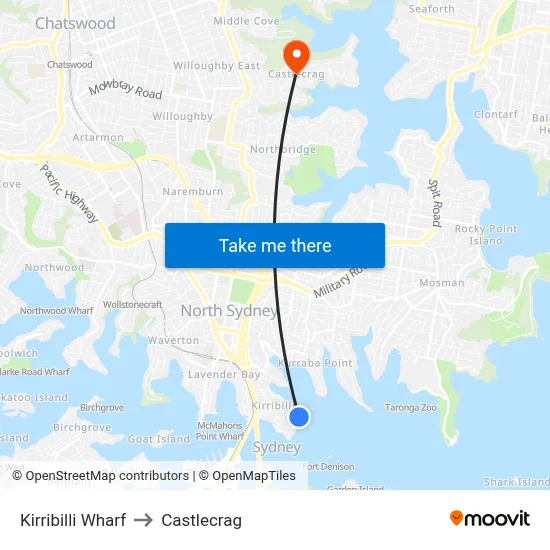 Kirribilli Wharf to Castlecrag map