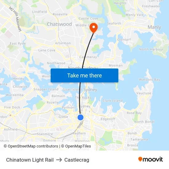 Chinatown Light Rail to Castlecrag map