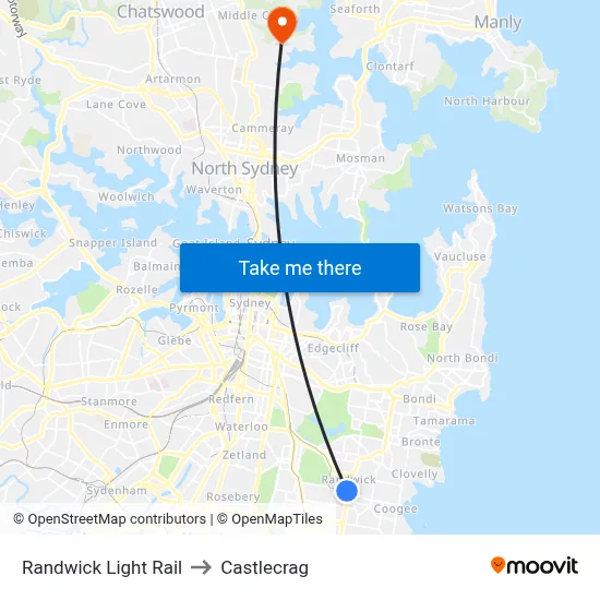 Randwick Light Rail to Castlecrag map