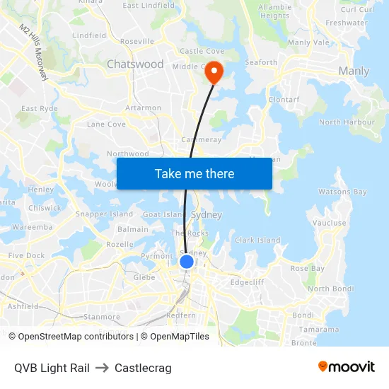 QVB Light Rail to Castlecrag map
