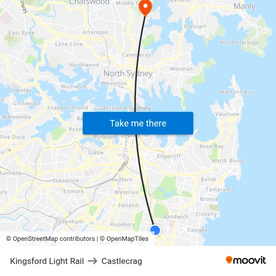 Kingsford Light Rail to Castlecrag map
